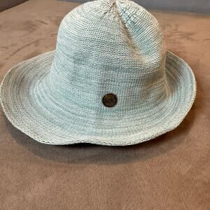 Shihreen Blue Woven Cotton Bucket Sun Hat Wide Turn Brim Packable